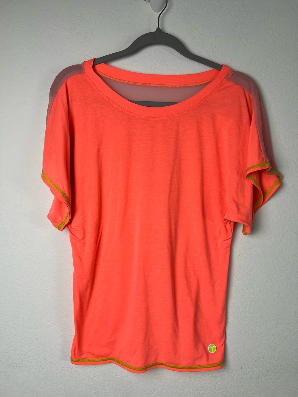 Trina Turk Recreation Orange Activewear Short Sleeve Mesh back Tee Shirt